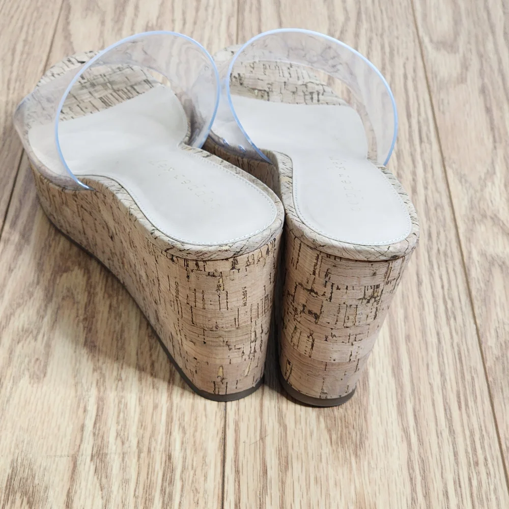 Copper Key Seaside Women's Clear Vinyl Platform Cork Wedge Sandals Size 10